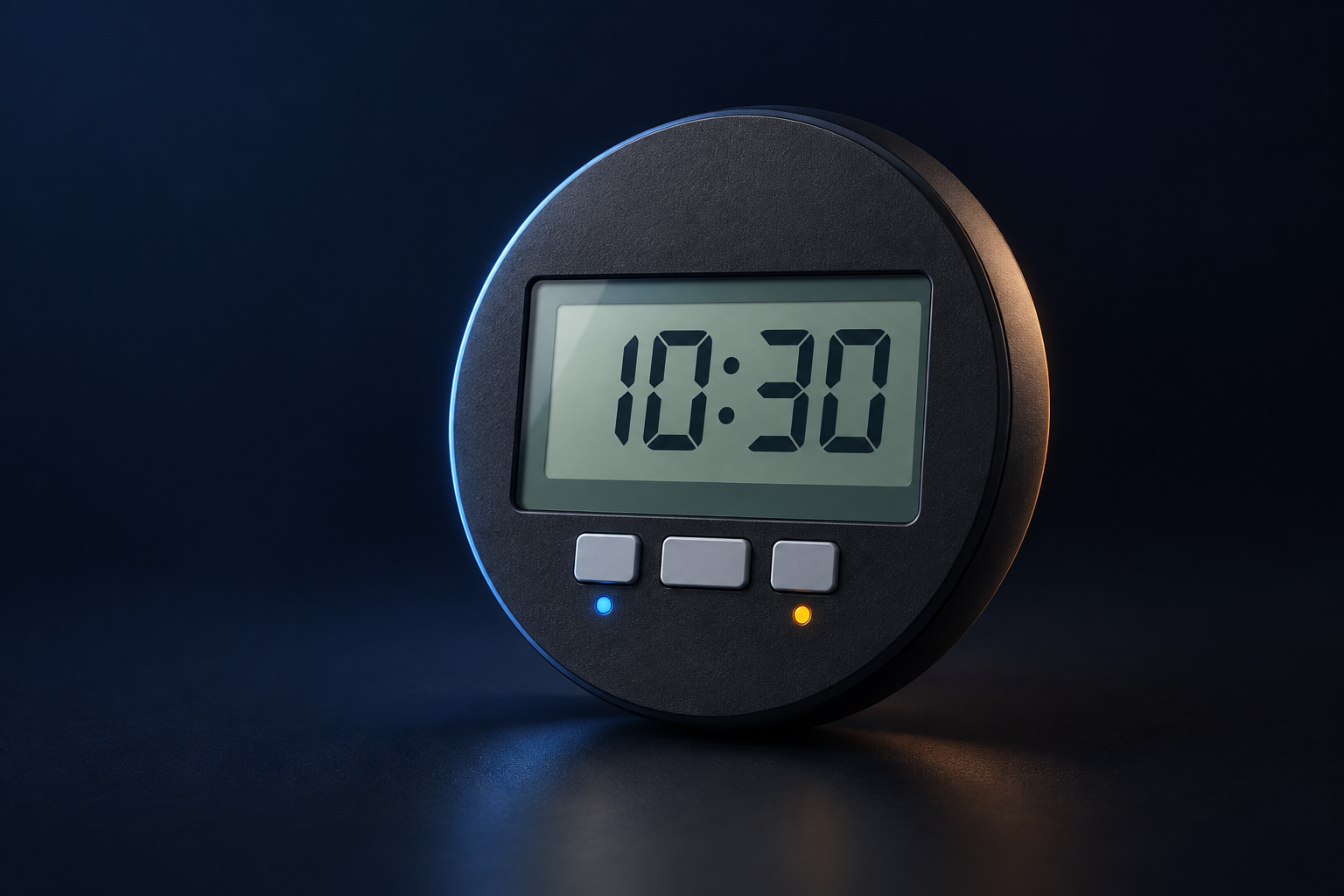 Designkonzept: runder Guardian Cat Gen2 mit LCD 10:30, drei Tasten und zwei LED-Lichtpunkten.